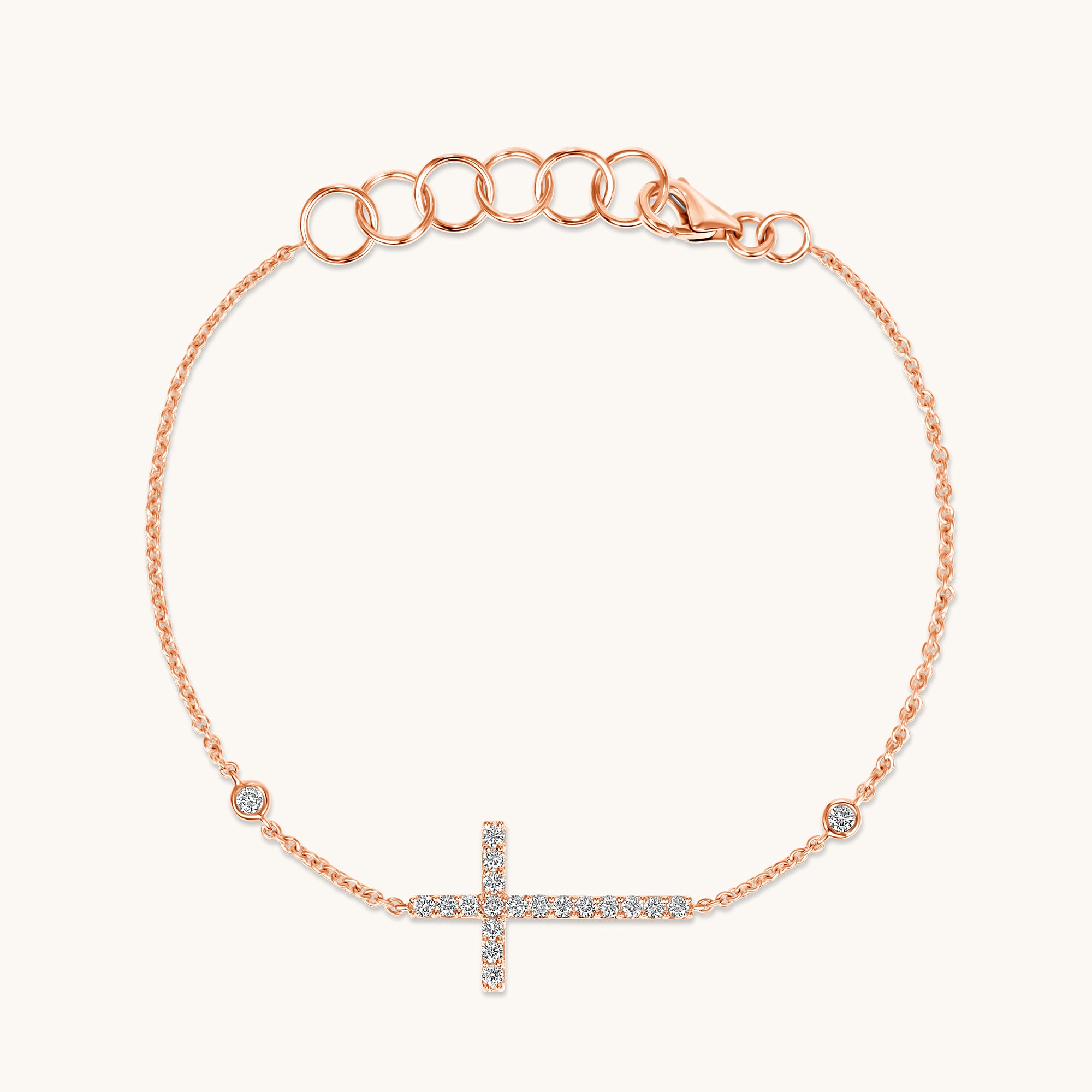 Rose Gold Bezel Station Diamond Cross Bracelet