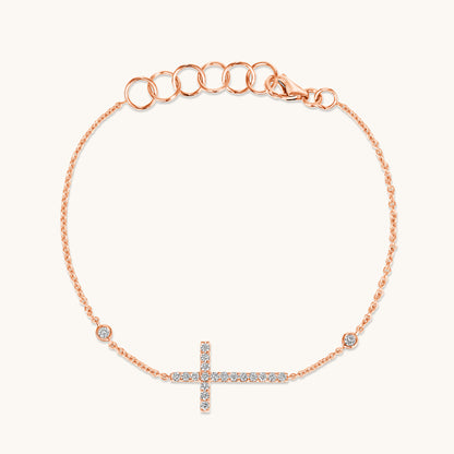 Rose Gold Bezel Station Diamond Cross Bracelet