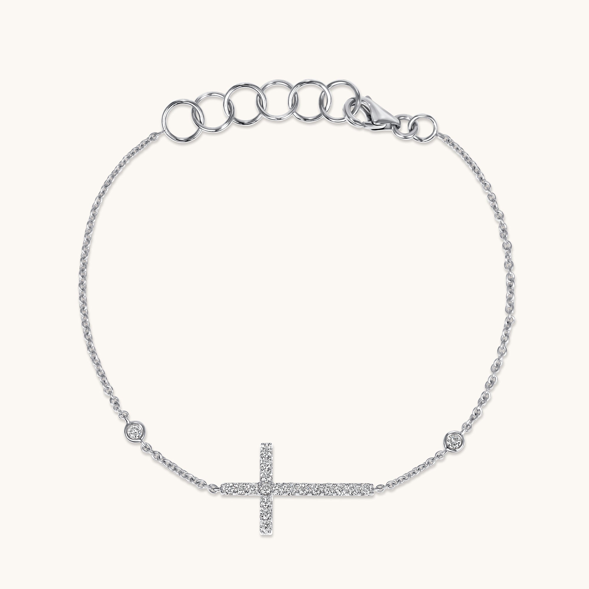 White Gold Bezel Station Diamond Cross Bracelet
