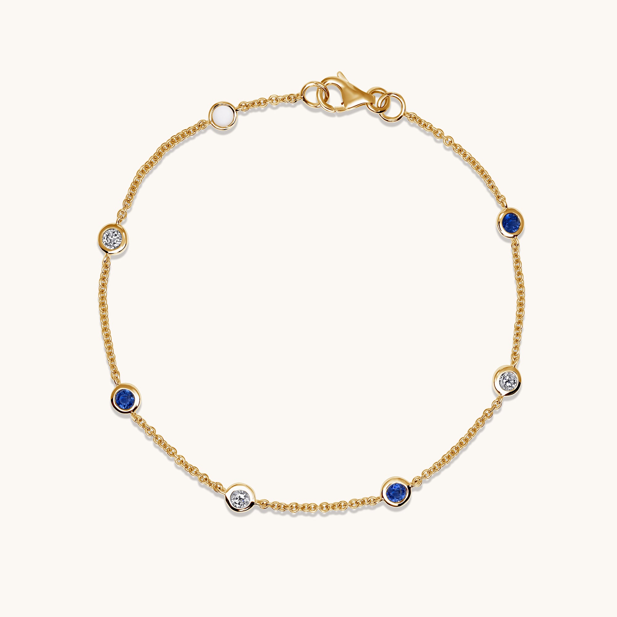 Blue Sapphire Alternating Diamond Bezel Bracelet & Blue Sapphire Alternating Diamond Bezel Bracelet On Figure