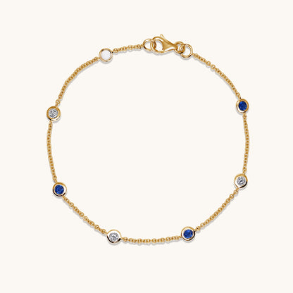 Blue Sapphire Alternating Diamond Bezel Bracelet & Blue Sapphire Alternating Diamond Bezel Bracelet On Figure