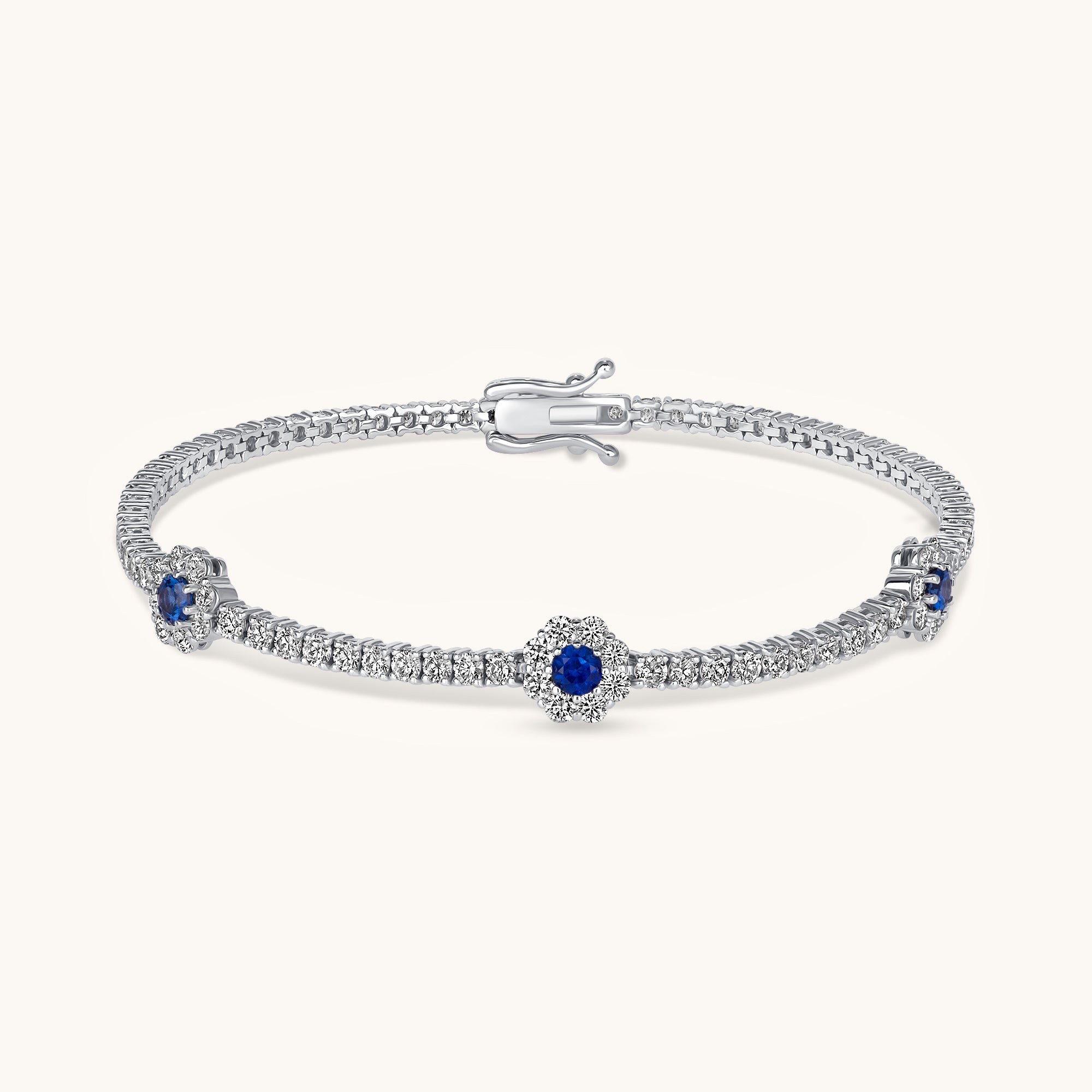 Blue Sapphire Three Flower Tennis Bracelet