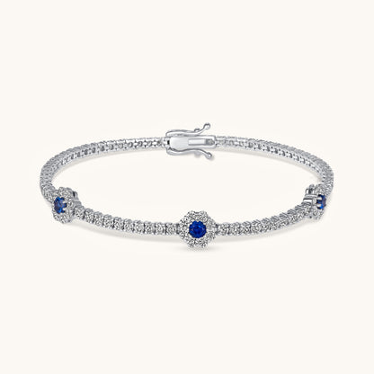 Blue Sapphire Three Flower Tennis Bracelet