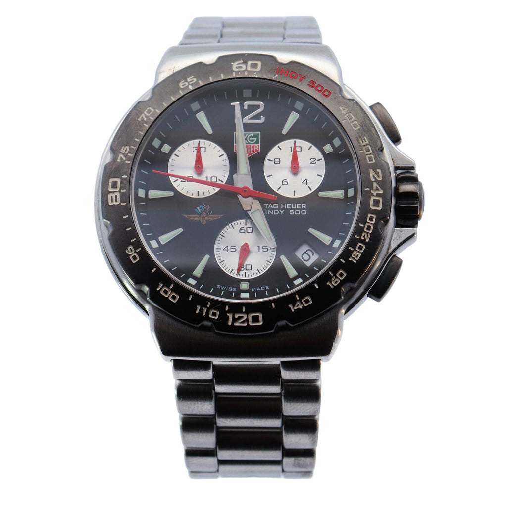 Tag Heuer Formula 1 Quartz Indy 500 Stainless Steel 41mm Black Chronograph Dial Watch Reference# CAC111A.BA0850 - Happy Jewelers Fine Jewelry Lifetime Warranty