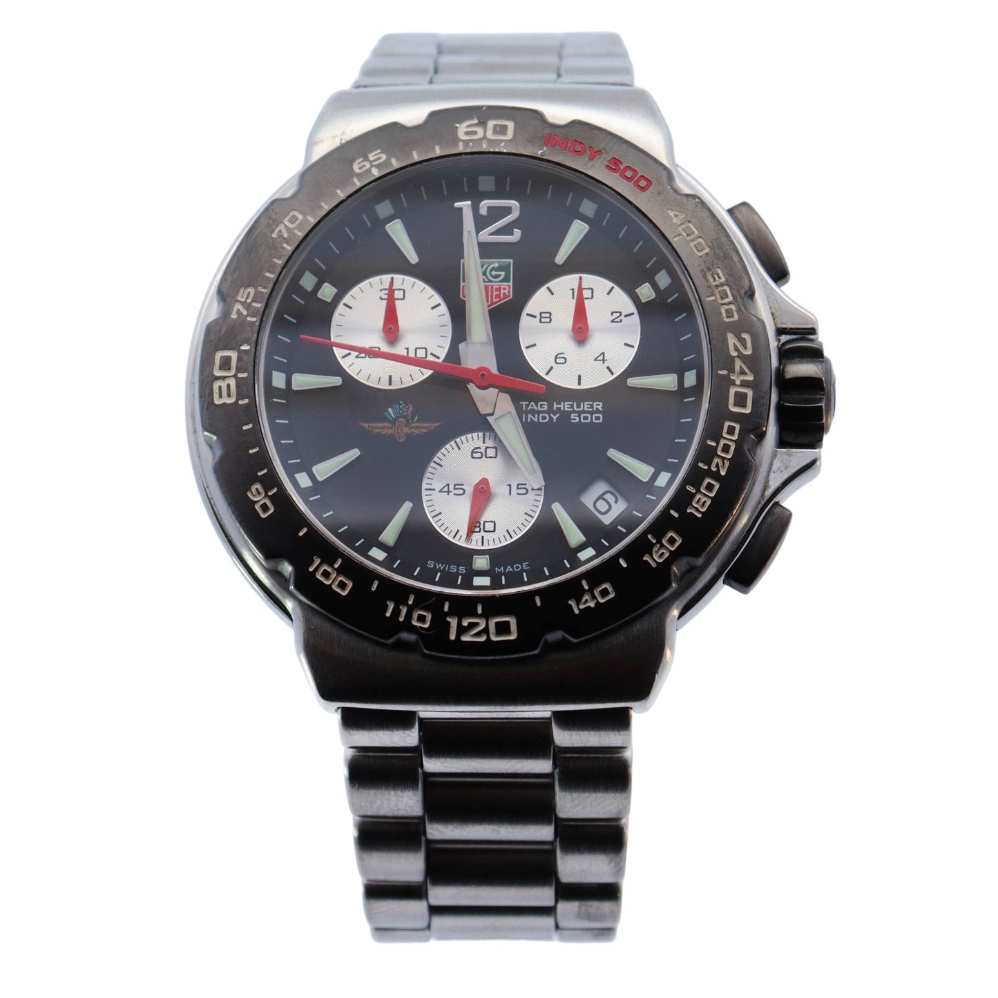 Tag Heuer Formula 1 Quartz Indy 500 Stainless Steel 41mm Black Chronograph Dial Watch Reference# CAC111A.BA0850