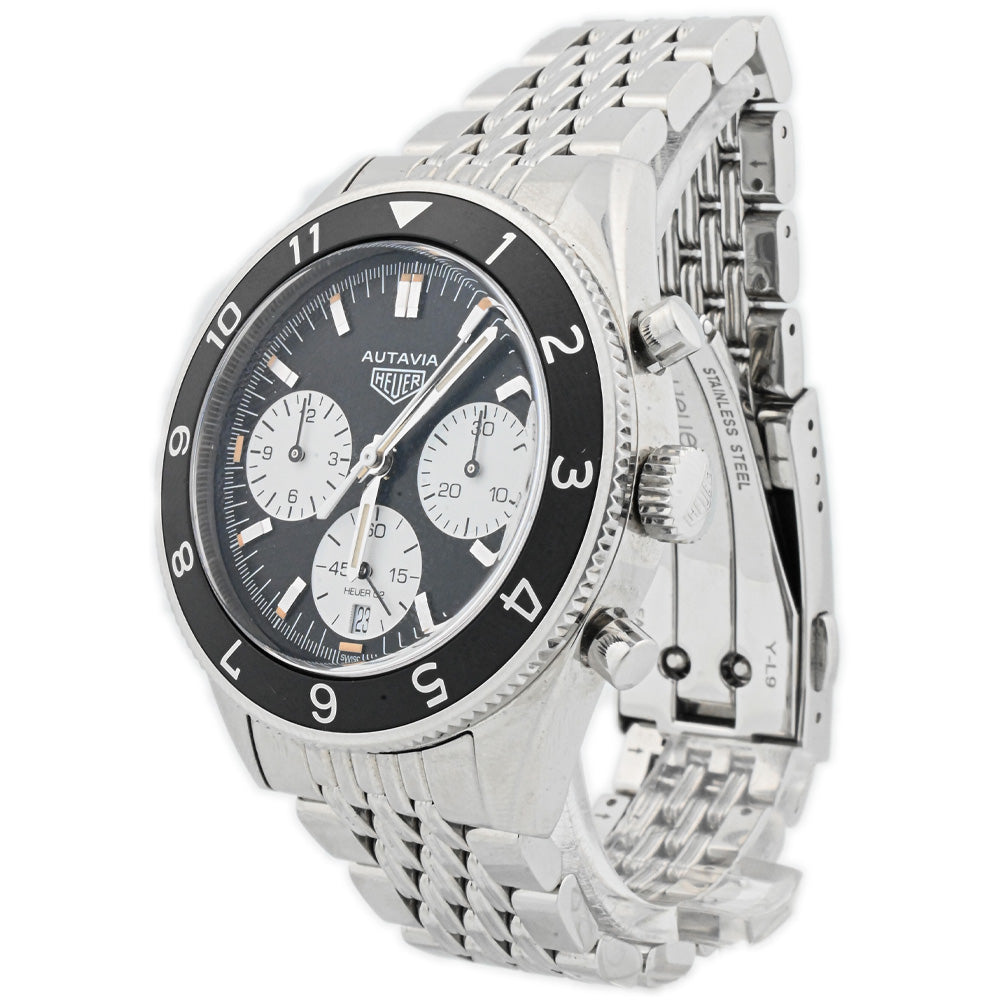 Tag Heuer Men's Autavia Stainless Steel 42mm Black Chronograph Stick Dial Watch Reference #: CBE2110.BA0687 - Happy Jewelers Fine Jewelry Lifetime Warranty