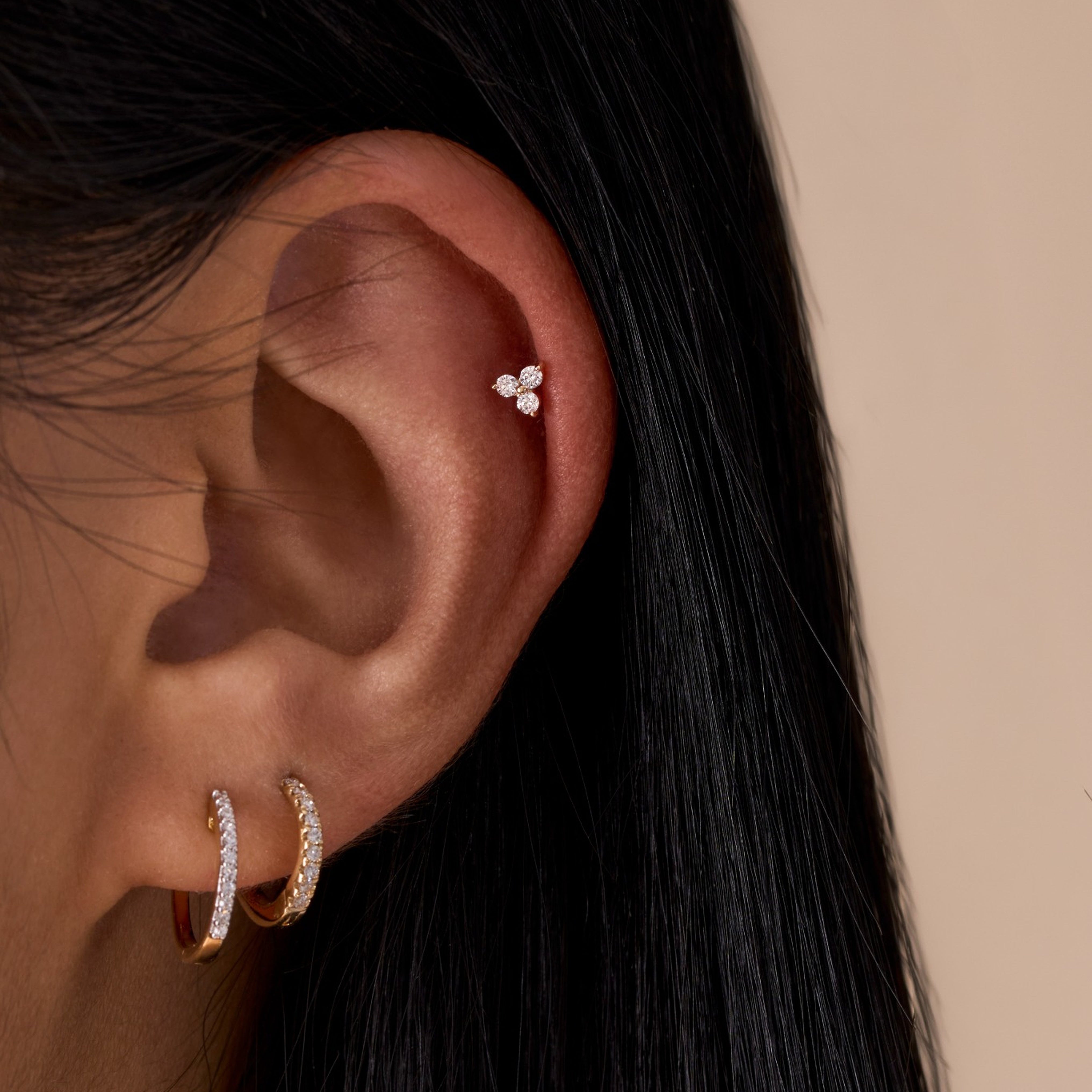 Lab Diamond Trinity Flat Back Single Stud Earring - Happy Jewelers Fine Jewelry Lifetime Warranty