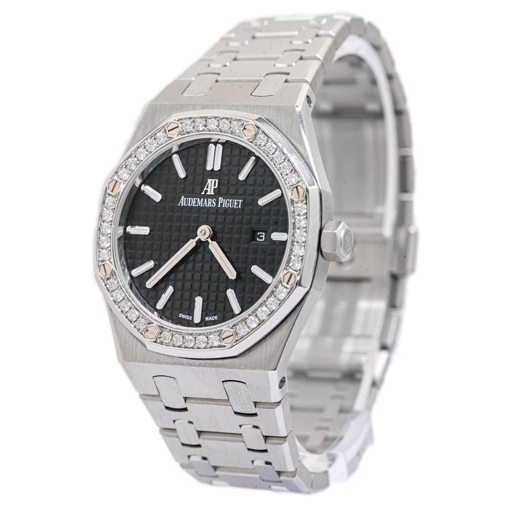 Audemars Piguet Ladies Royal Oak Stainless Steel 33mm Black Stick Dial Watch Reference #: 67650ST.OO.1261ST.01 - Happy Jewelers Fine Jewelry Lifetime Warranty