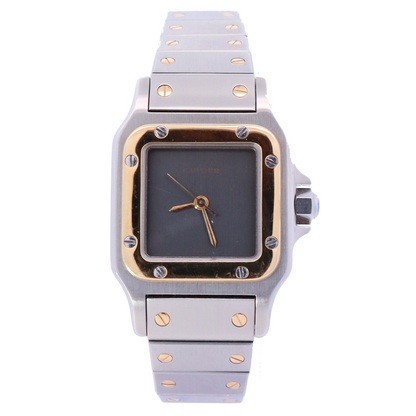 Cartier Santos Galbee Yellow Gold and Stainless Steel 24mm Grey Dial Watch | Ref# AC1430GR - Happy Jewelers Fine Jewelry Lifetime Warranty