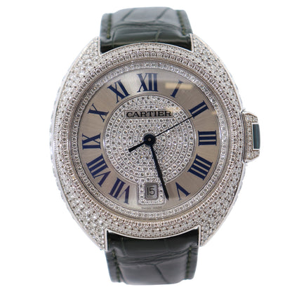 Cartier Cle 40mm Silver Diamond Dial Watch Ref# 3849 - Happy Jewelers Fine Jewelry Lifetime Warranty