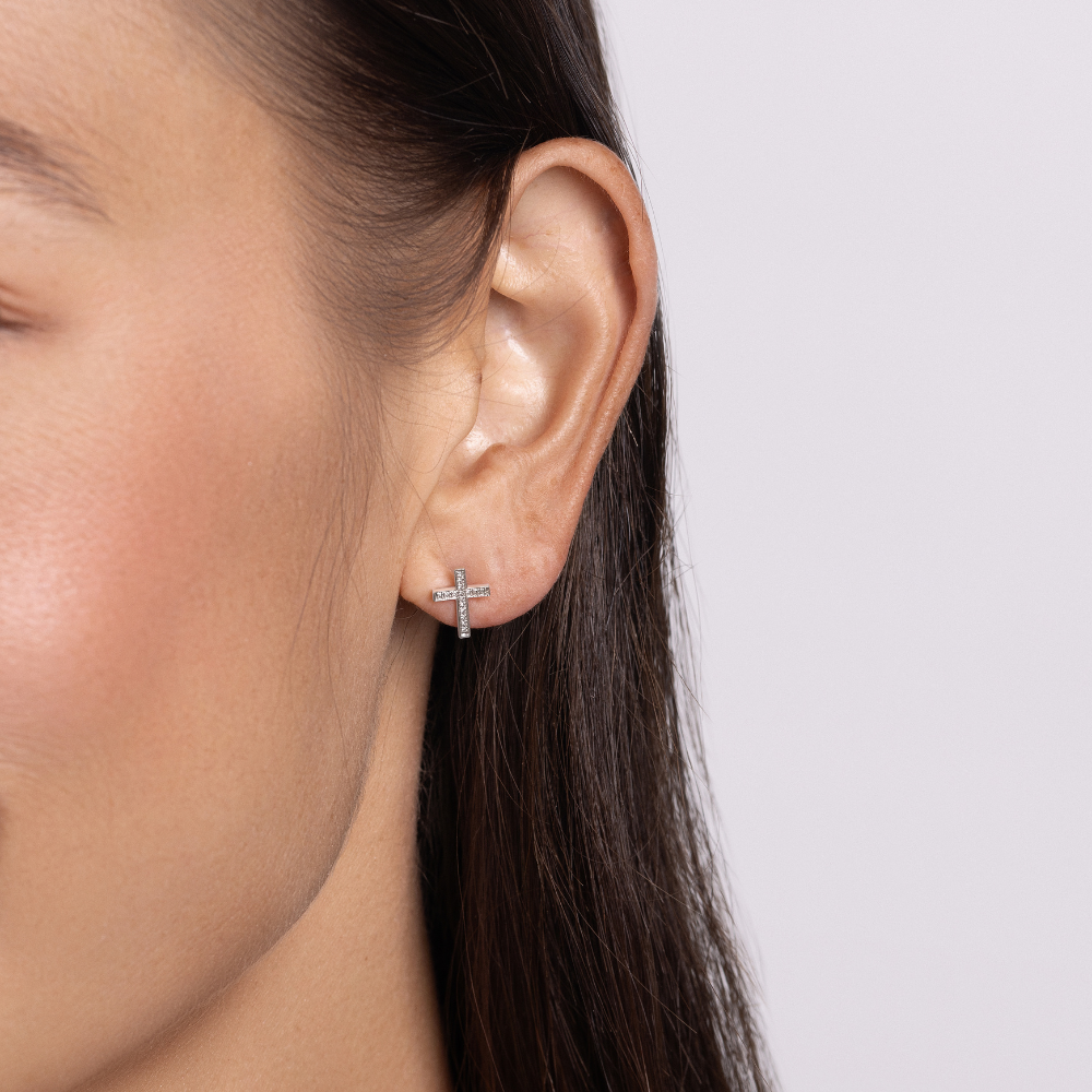 Classic Small Diamond Cross Earrings - Happy Jewelers Fine Jewelry Lifetime Warranty