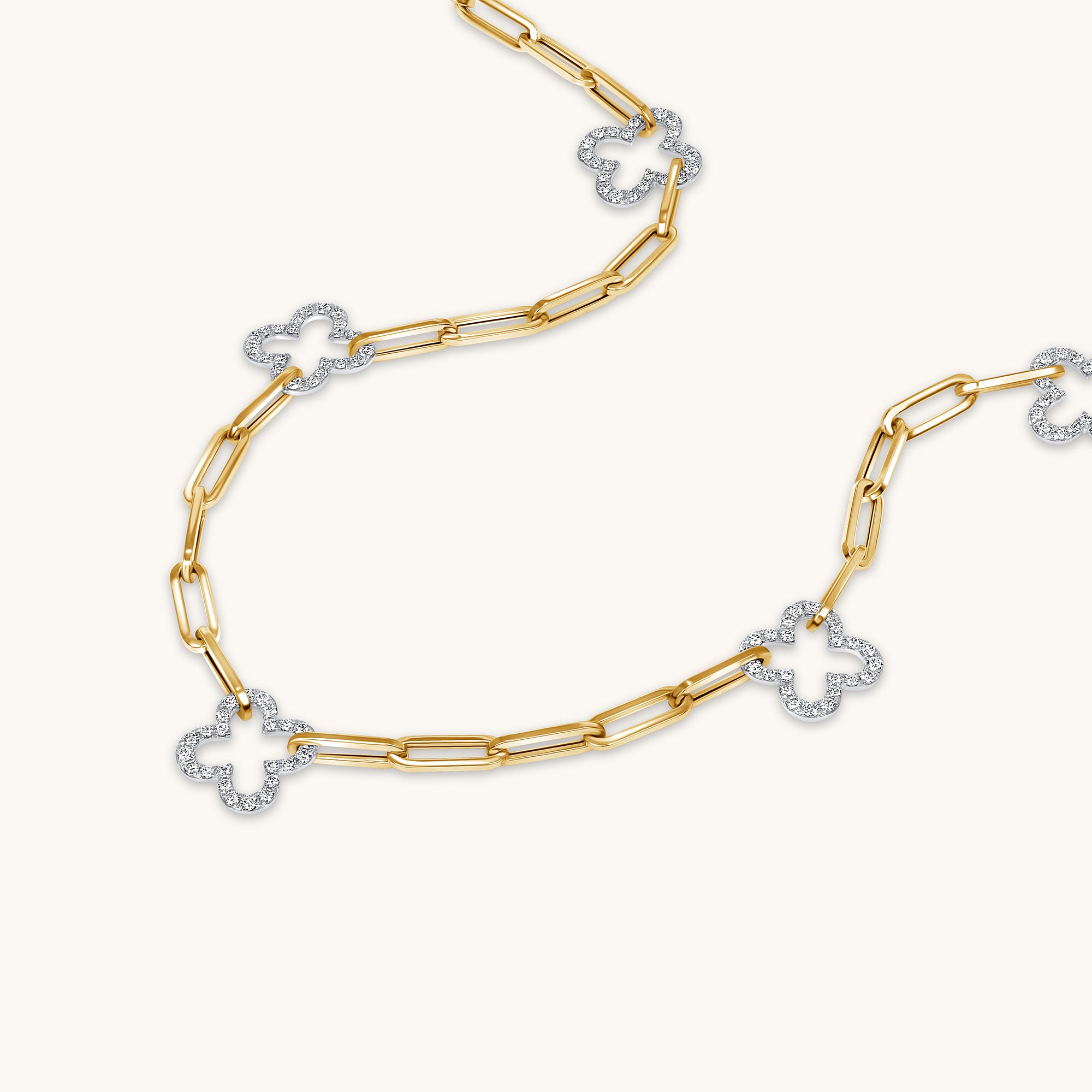 Two Tone Gold Clover Paperclip Chain Necklace