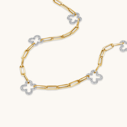 Two Tone Gold Clover Paperclip Chain Necklace