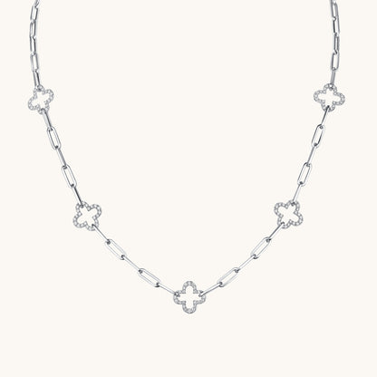 White Gold Clover Paperclip Chain Necklace