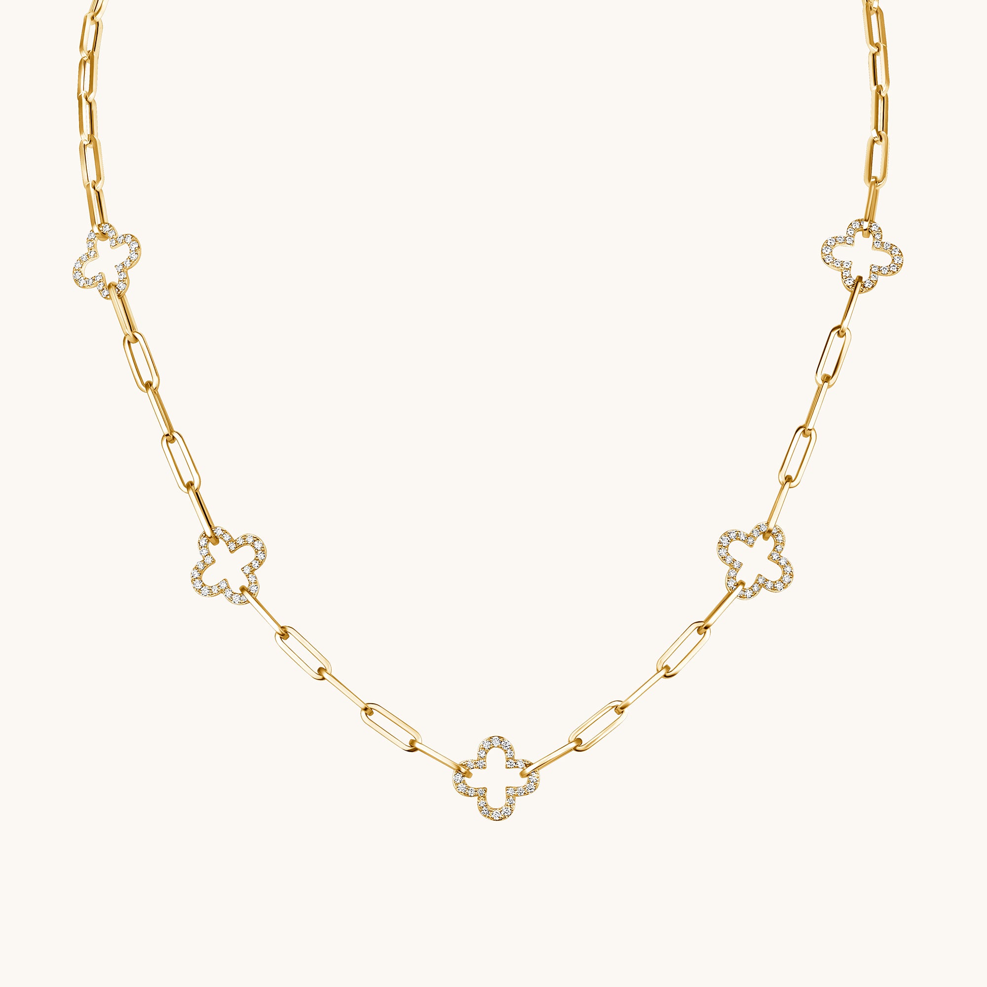Yellow Gold Clover Paperclip Chain Necklace