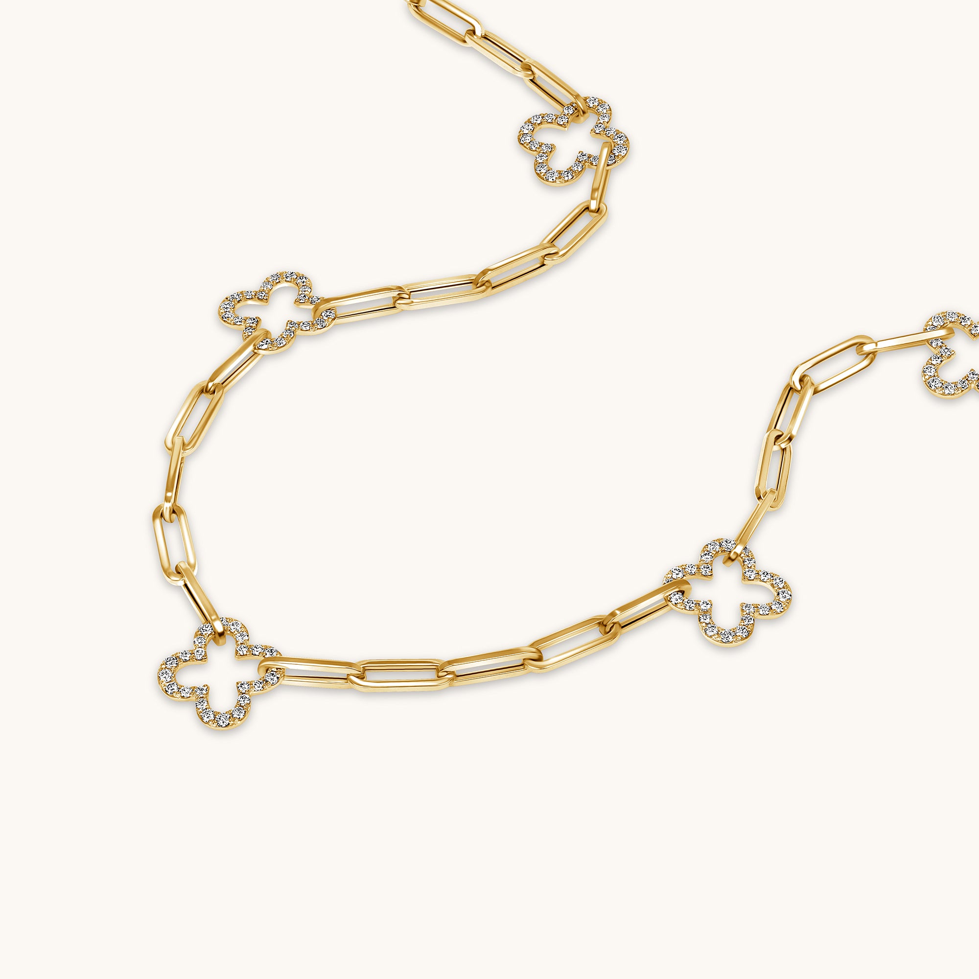 Yellow Gold Clover Paperclip Chain Necklace