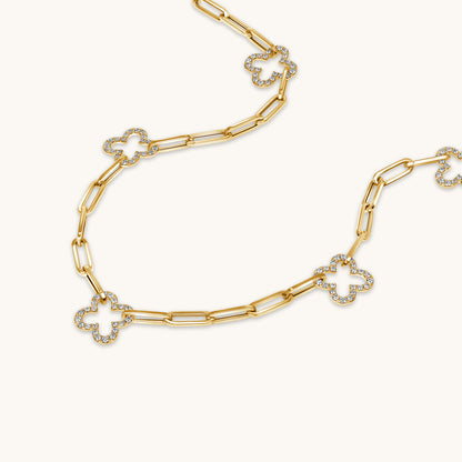 Yellow Gold Clover Paperclip Chain Necklace