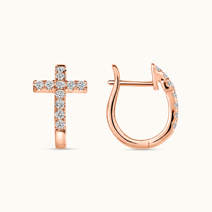 Cross Huggie Diamond Earrings