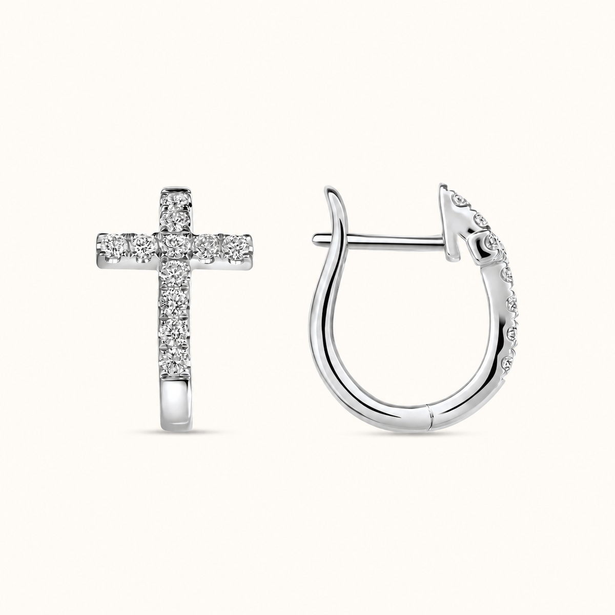 Cross Huggie Diamond Earrings