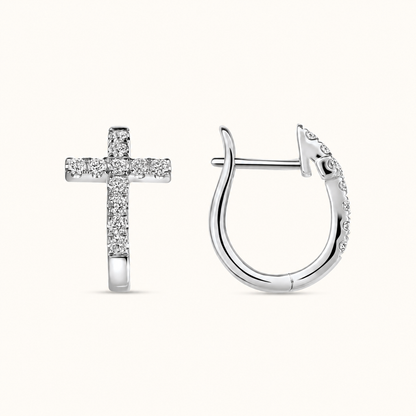 Cross Huggie Diamond Earrings