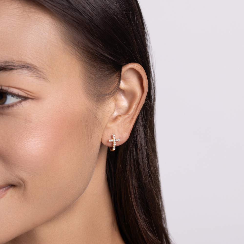 Cross Huggie Earrings - Happy Jewelers Fine Jewelry Lifetime Warranty