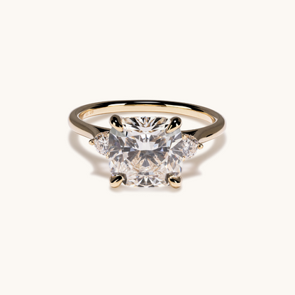 3.01 Cushion Lab Diamond 3-Stone Engagement Ring with Hidden Halo - Happy Jewelers Fine Jewelry Lifetime Warranty