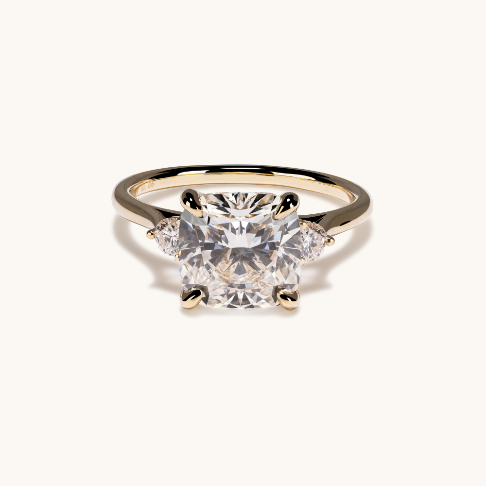 3.01 Cushion Lab Diamond 3-Stone Engagement Ring with Hidden Halo