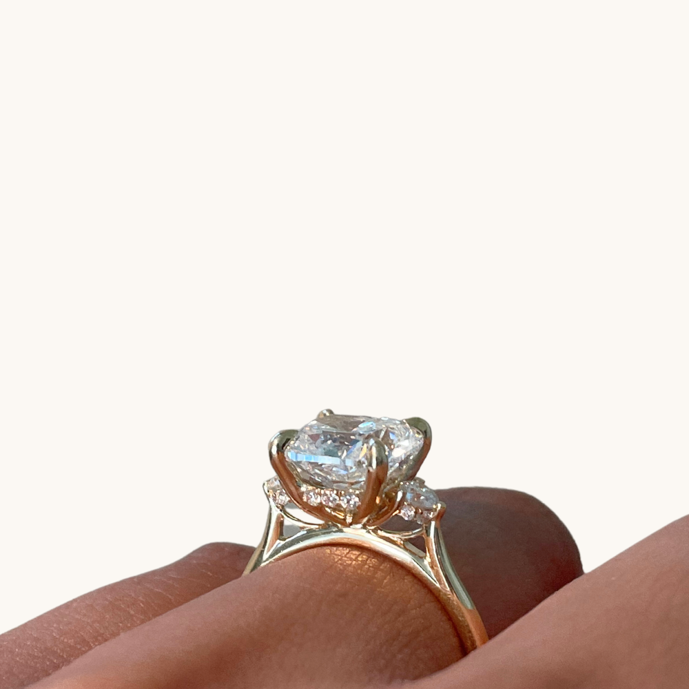 3.01 Cushion Lab Diamond 3-Stone Engagement Ring with Hidden Halo - Happy Jewelers Fine Jewelry Lifetime Warranty