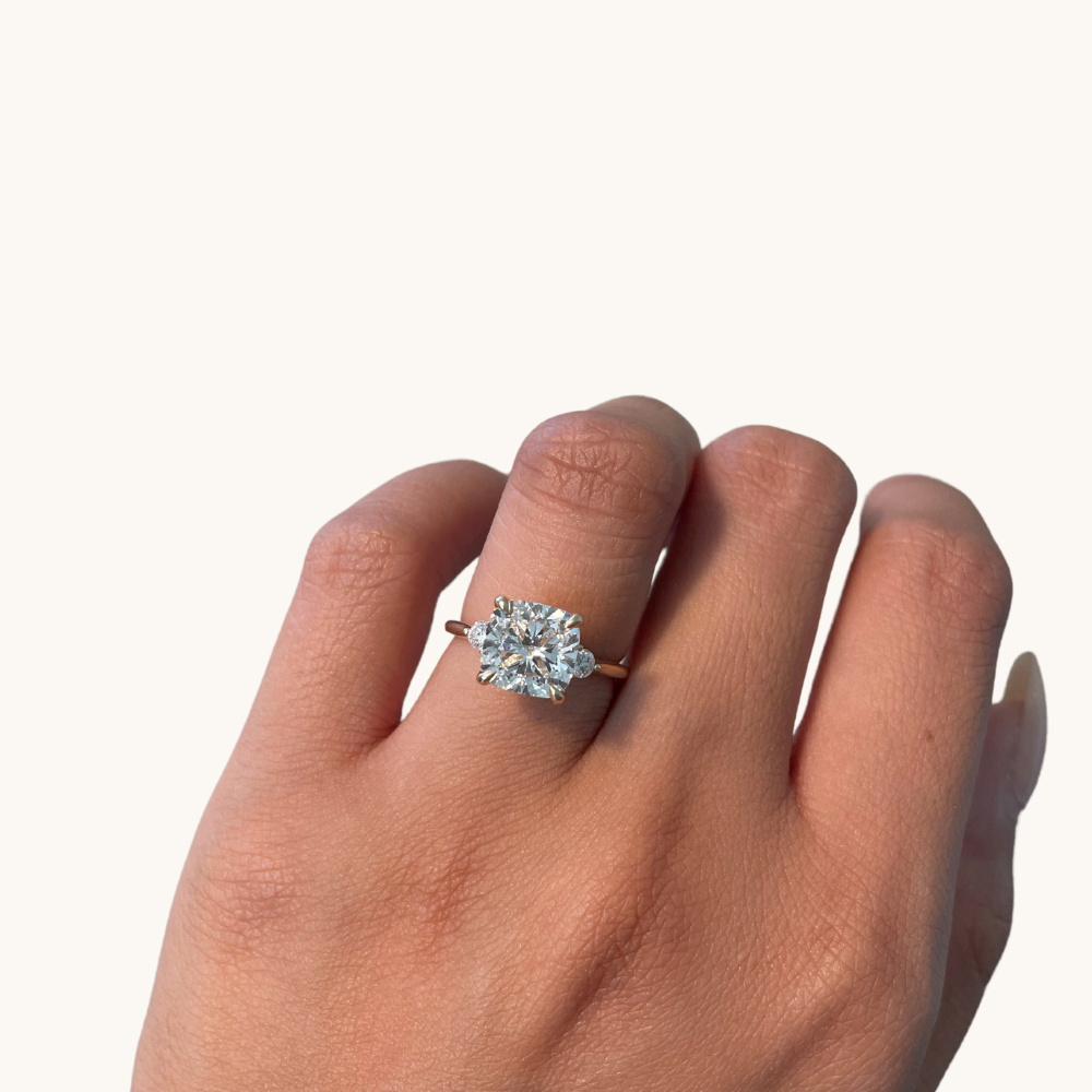 3.01 Cushion Lab Diamond 3-Stone Engagement Ring with Hidden Halo