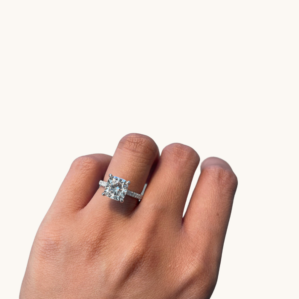 3.10 Cushion Lab Diamond Engagement Ring with Hidden Halo