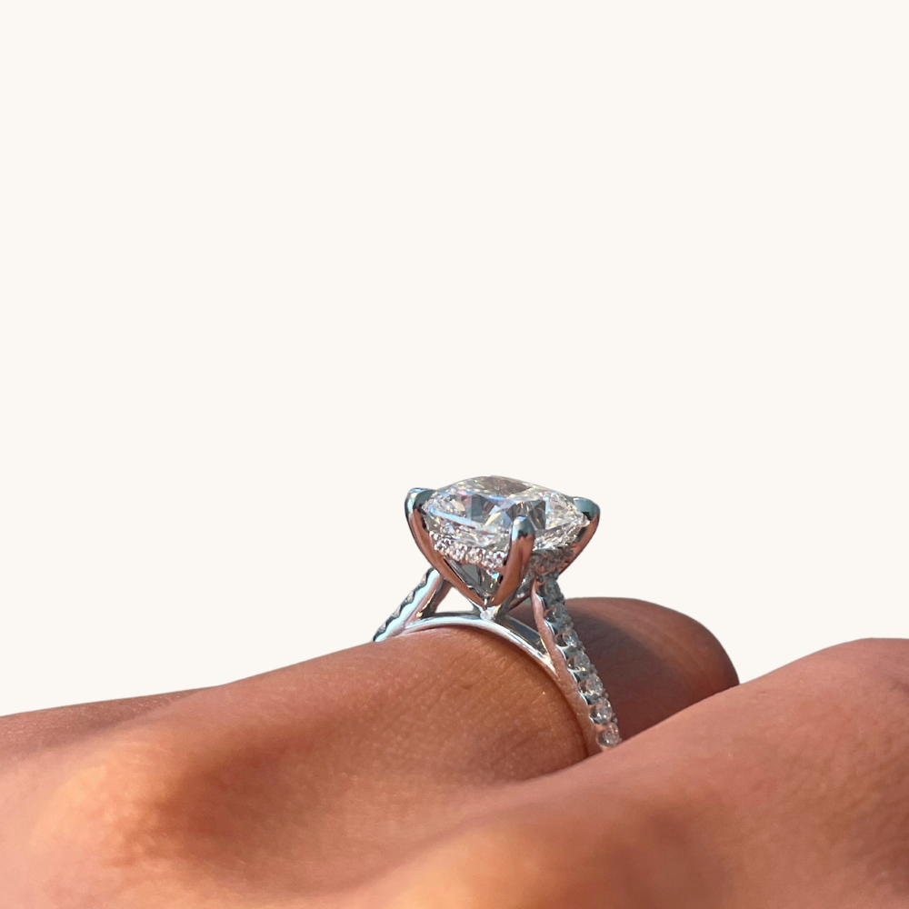 3.10 Cushion Lab Diamond Engagement Ring with Hidden Halo