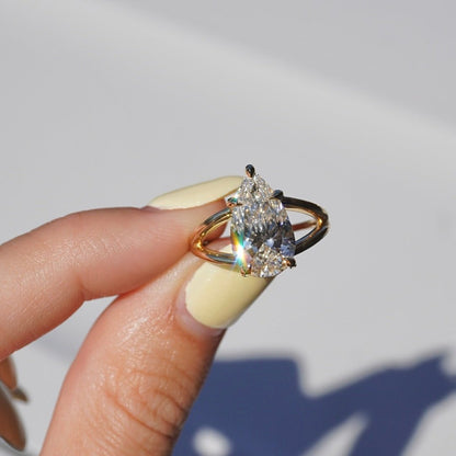 3.91 Pear Lab Diamond Split Shank Engagement Ring - Happy Jewelers Fine Jewelry Lifetime Warranty
