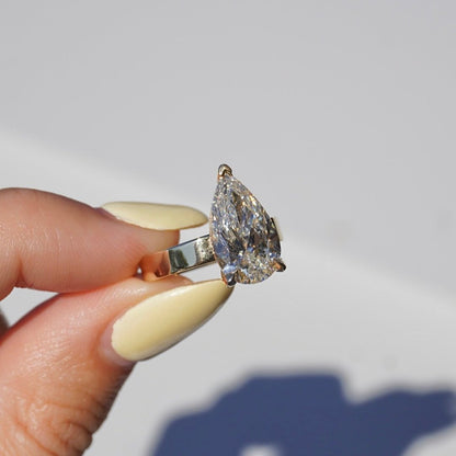 Pear Lab Diamond Engagement Ring with Hidden Halo Thick Solitaire Setting - Happy Jewelers Fine Jewelry Lifetime Warranty