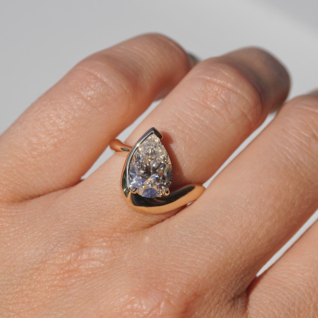 2.52 Pear Lab Diamond Engagement Ring with Half Bezel - Happy Jewelers Fine Jewelry Lifetime Warranty