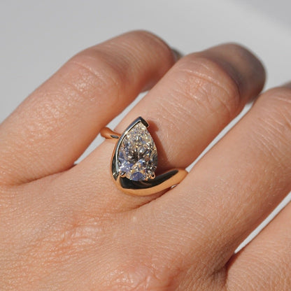 2.52 Pear Lab Diamond Engagement Ring with Half Bezel - Happy Jewelers Fine Jewelry Lifetime Warranty