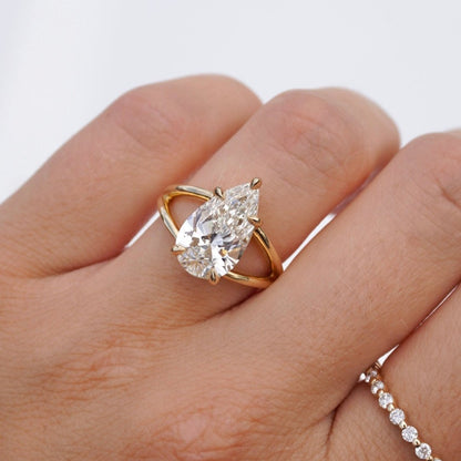 3.91 Pear Lab Diamond Split Shank Engagement Ring - Happy Jewelers Fine Jewelry Lifetime Warranty