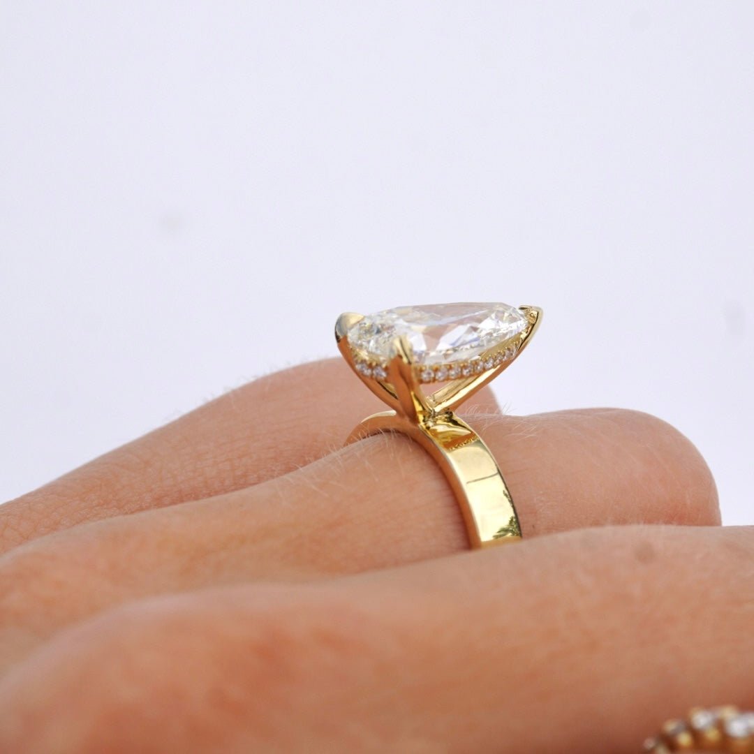 Pear Lab Diamond Engagement Ring with Hidden Halo Thick Solitaire Setting - Happy Jewelers Fine Jewelry Lifetime Warranty