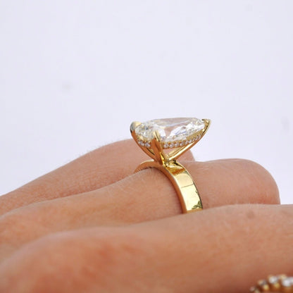 Pear Lab Diamond Engagement Ring with Hidden Halo Thick Solitaire Setting - Happy Jewelers Fine Jewelry Lifetime Warranty