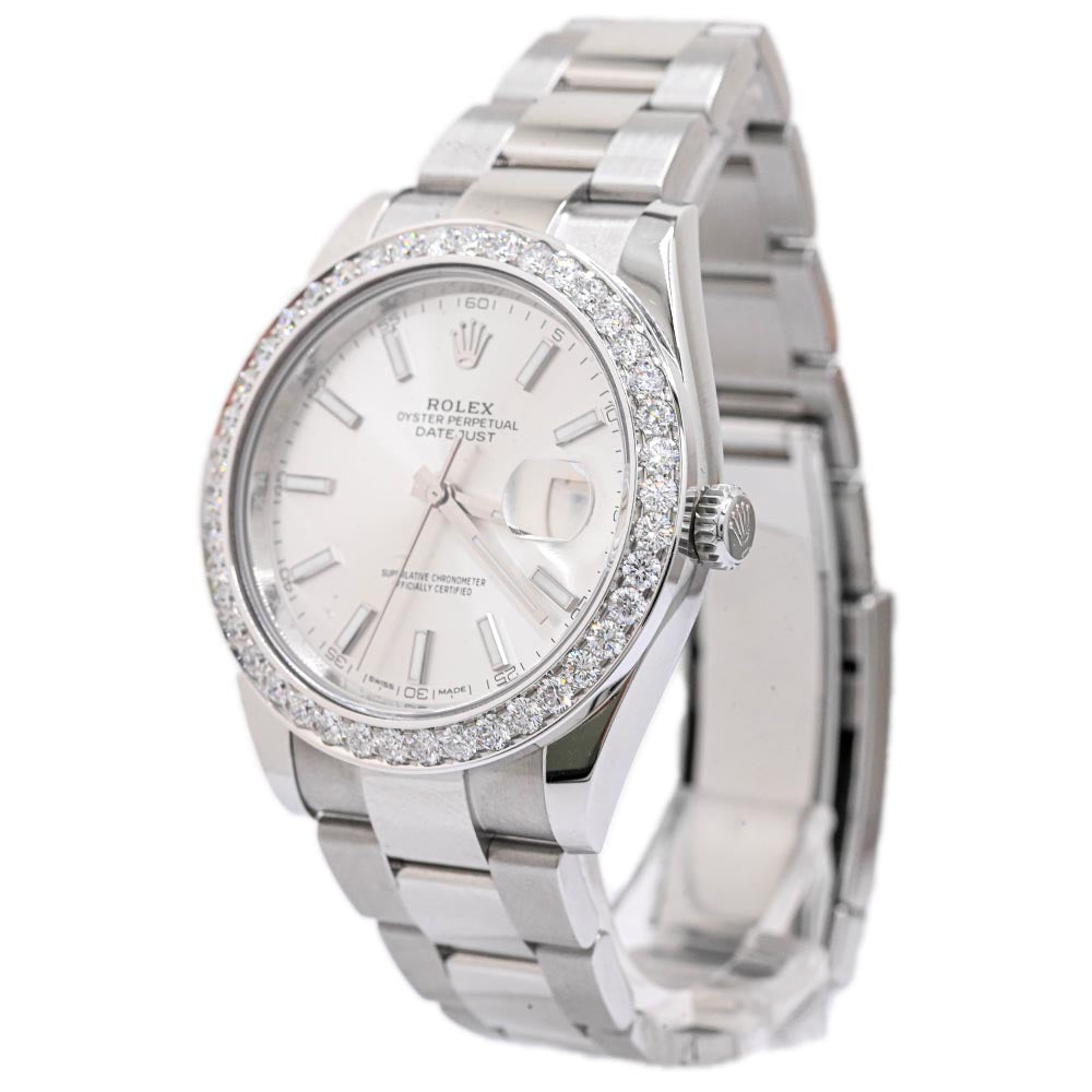 Rolex Men's Datejust 41 Stainless Steel 41mm Silver Stick Dial Watch Reference #: 126334 - Happy Jewelers Fine Jewelry Lifetime Warranty