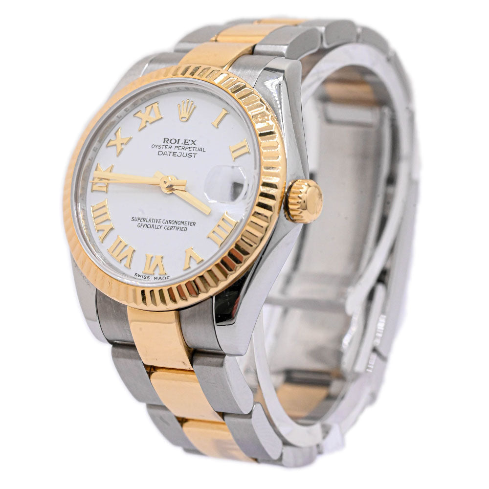 Rolex Ladies Datejust Two Tone Yellow Gold and Stainless Steel 31mm White Roman Dial Watch Ref# 178273 - Happy Jewelers Fine Jewelry Lifetime Warranty