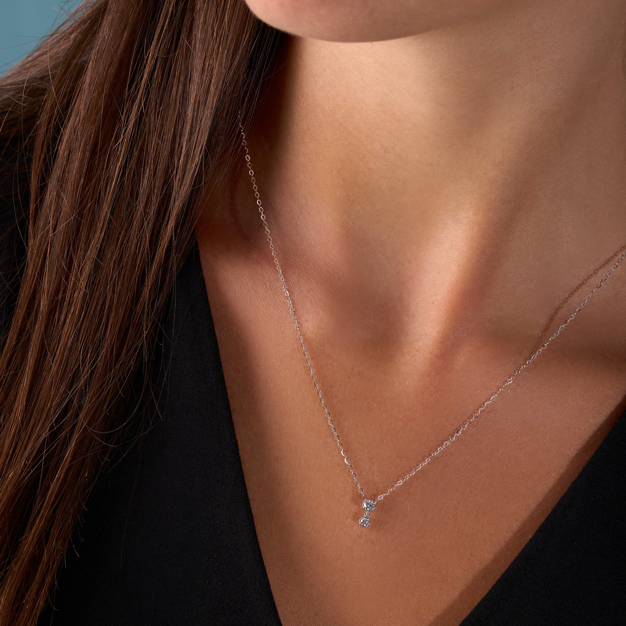 White Gold Dainty Diamond Drop Pendant Necklace On Figure
