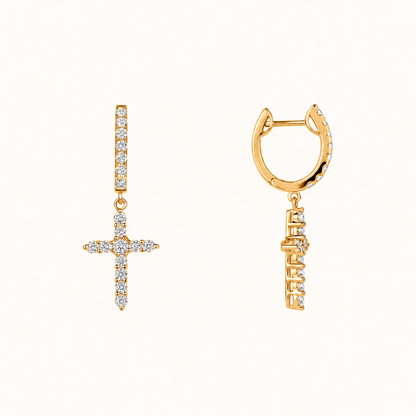 Diamond Dangle Cross Earrings