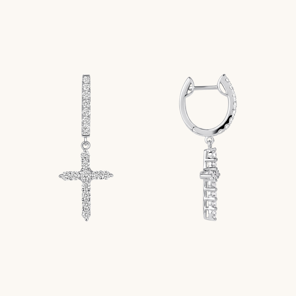 Diamond Dangle Cross Earrings