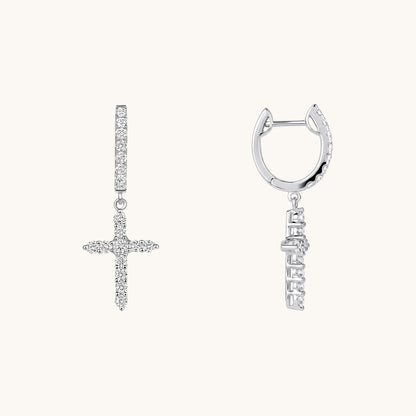 Diamond Dangle Cross Earrings