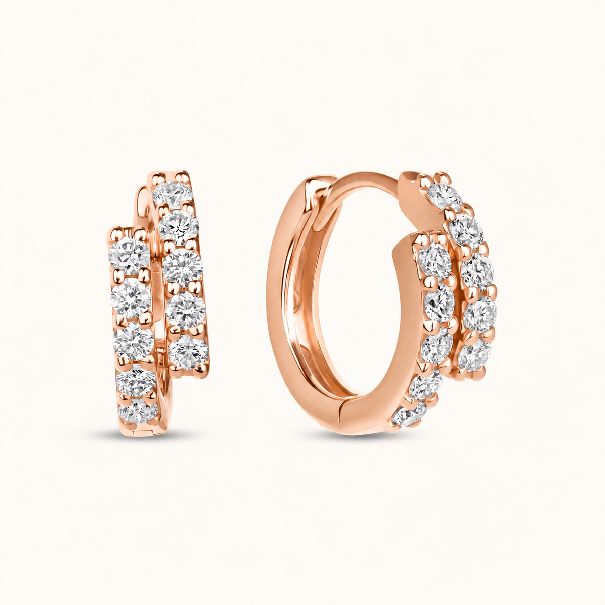 Diamond Double Row Huggie Hoops