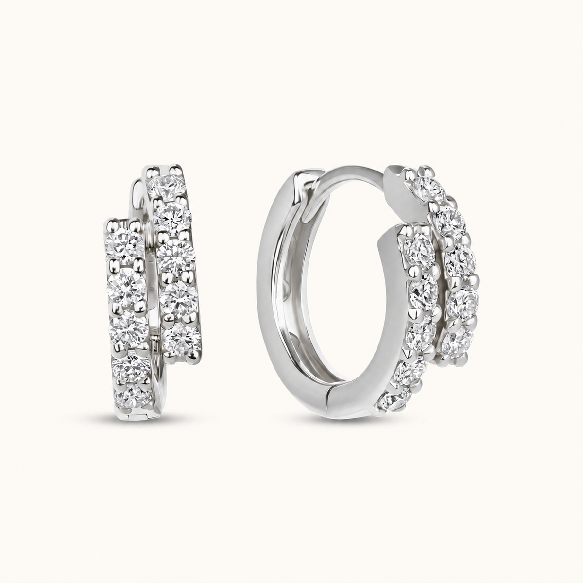 Diamond Double Row Huggie Hoops