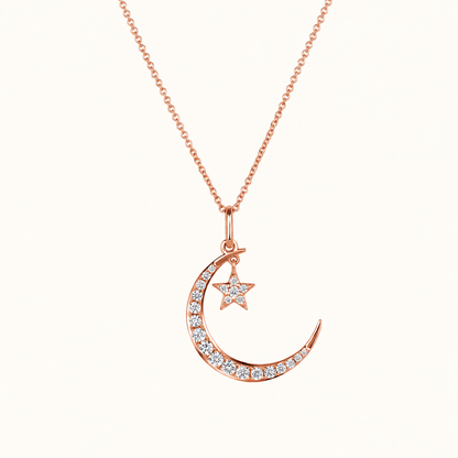 Diamond Moon and Star Necklace