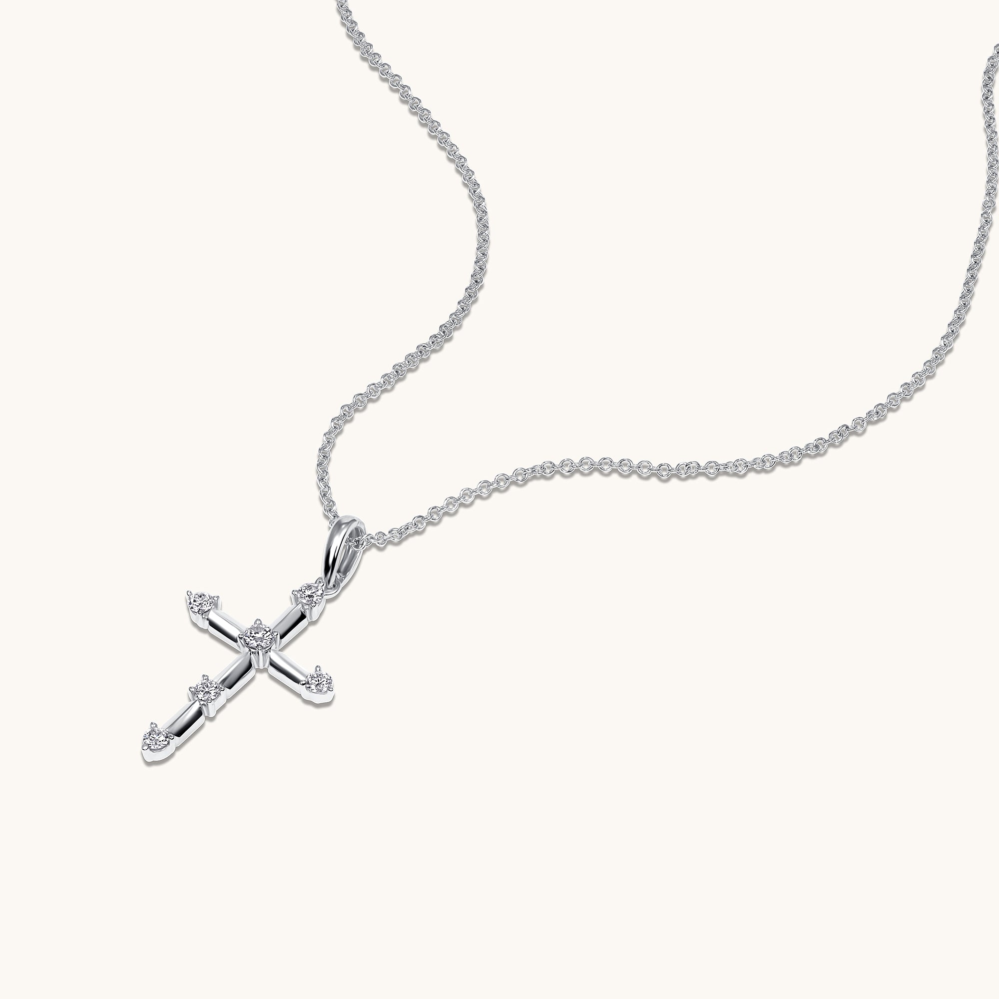 White Gold Diamond Axis Cross Pendant Necklace