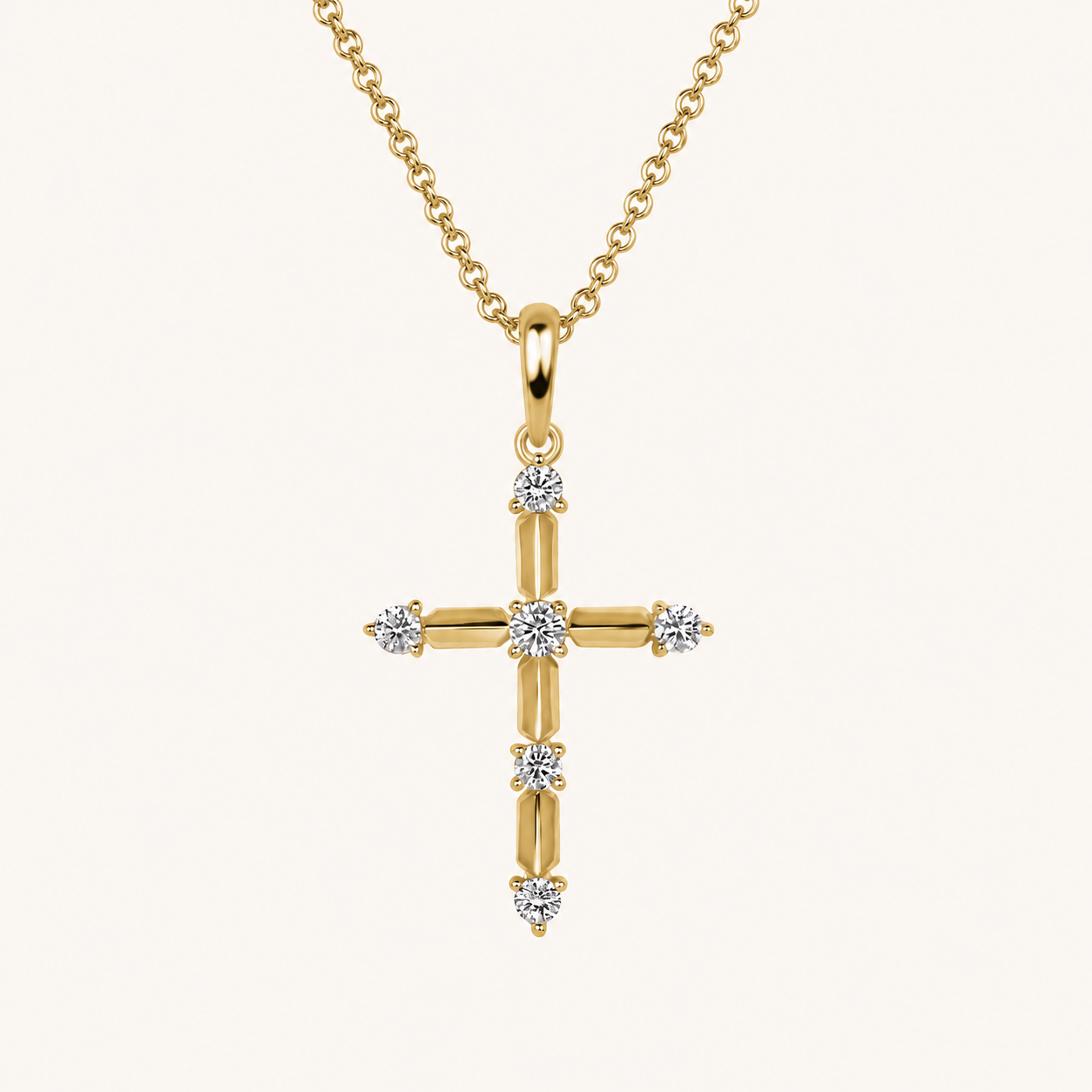 Yellow Gold Diamond Axis Cross Pendant Necklace