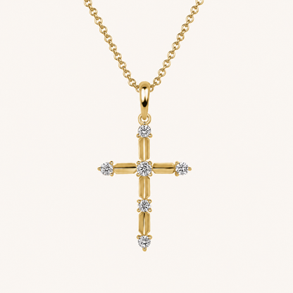 Yellow Gold Diamond Axis Cross Pendant Necklace